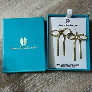 House of Harlow 1960 Gold Bow Drop Earrings | 14KT Plated, Nickel-Free, Gift NIB